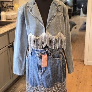 SHEIN Blue Denim Jacket and Skirt Set